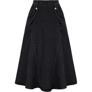 Women's Denim Skirts Elastic High Waist A-Line Black